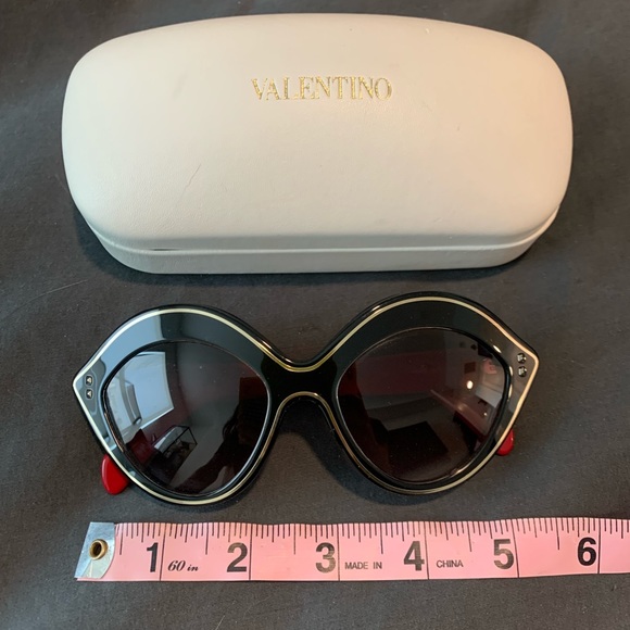 Valentino Cat-Eye Sunglasses Red Black Gold w Case main image 16